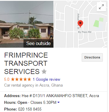 Google My Business Listing for Frimprince Transport Services